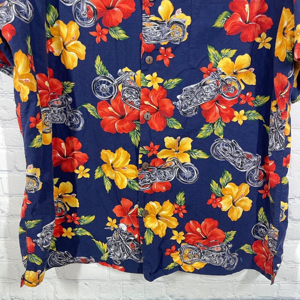 Vintage Hawaiian Motorcycle Shirt Mens Plus 2X Aloha Floral Beach Resort Biker - Picture 5 of 9